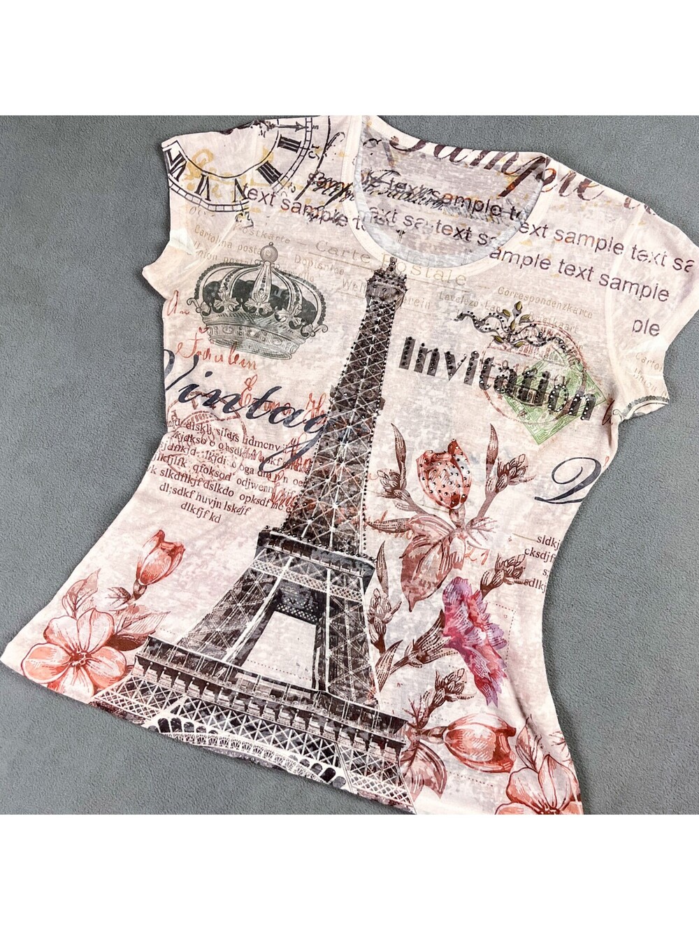 Y2k AOP Graphic T-Shirt, Romantic Floral Paris